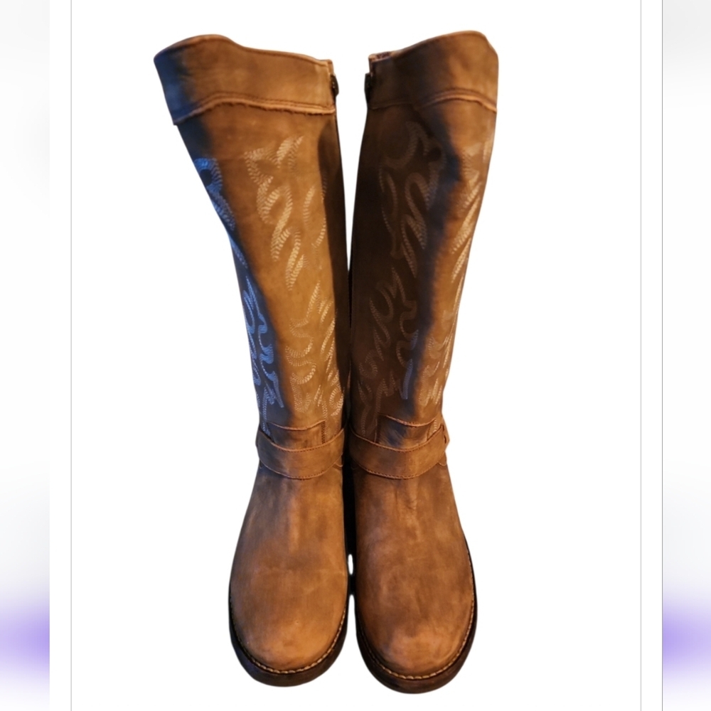 Abilene Women's Rawhide 12" Tall Side Zipper Harness Boot Round Toe 5911 Brown - Picture 8 of 9